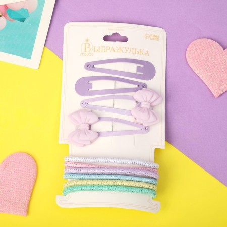 Hair Set "Olivia" (6 rubber bands, 4 invisibility 4.5 cm) purple bow
