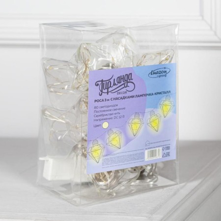 Garland “thread” 3 m with nozzles “Crystal bulbs”, IP20, transparent thread, 80 LED, glow warm white, 8 modes, 220 V-4