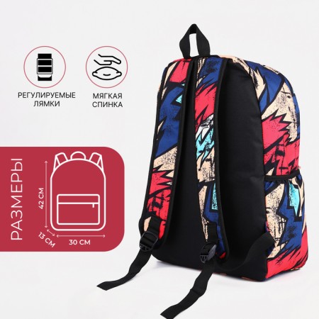School backpack from textiles on a zipper, 3 pockets, red/blue color-1