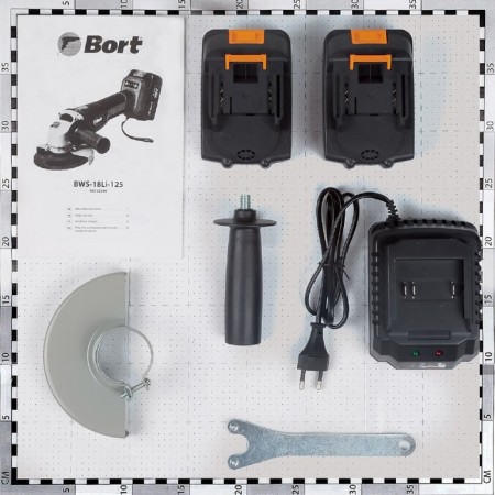 Corner grinder Bort BWS-18LI-125, battery, 18 V, 2x4 Ah, Li-Ion, 125x22.2 mm-11
