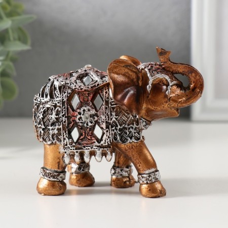 Souvenir Polystone "Bronze Elephant in Silver Popone with Mirrors" 9.5x5x7 cm-4