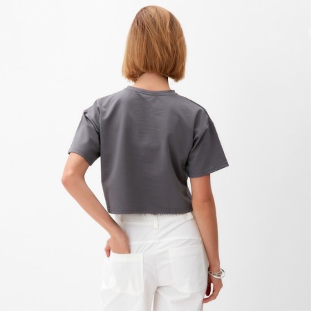 T-shirt shortened female Minaku Oversize Fit: Graphite Color, Rr. 48-4