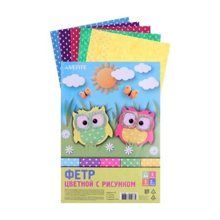 Colored felt is soft with the A4 Devente pattern. Hearts 5 colors, 5 sheets, thickness 2 mm