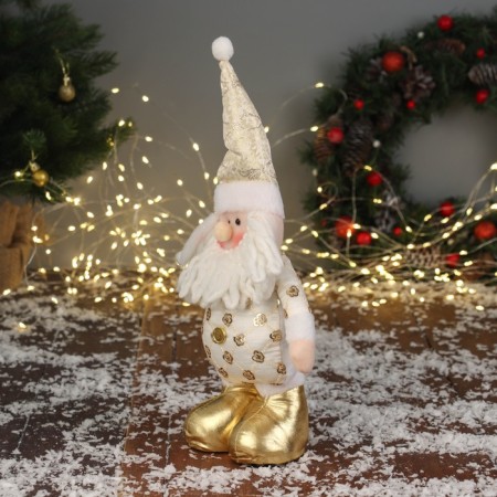 Soft toy "Santa Claus in a suit with flowers" 36x19 cm, golden white-3