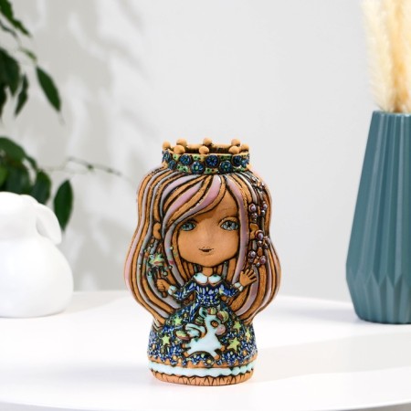 Souvenir Ceramics "Girl Feja" with a dark unicorn (vase), h = 22 cm v = 1l