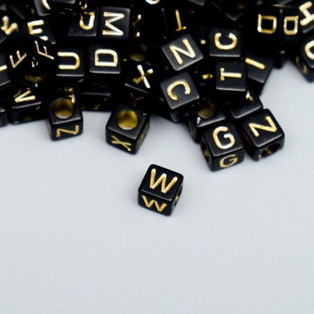 Beads for creativity plastic "English letters on a cube" Black-gold set 20 grams 0.6x0.6 cm 5194-1