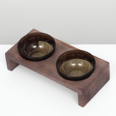 Double stand with dark glass bowls 30 x 14.5 cm x 6.5 cm 2x250 ml, wenge-2