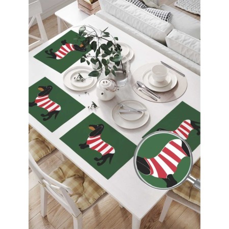 A set of napkins for setting the table “Dachshund in a striped T -shirt”, rectangular, size 32x46 cm, 4 pcs-1