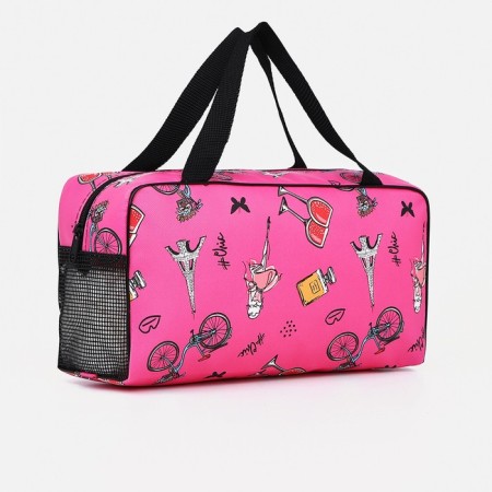 Cosmetic bag on a zipper, with a grid, raspberry color
