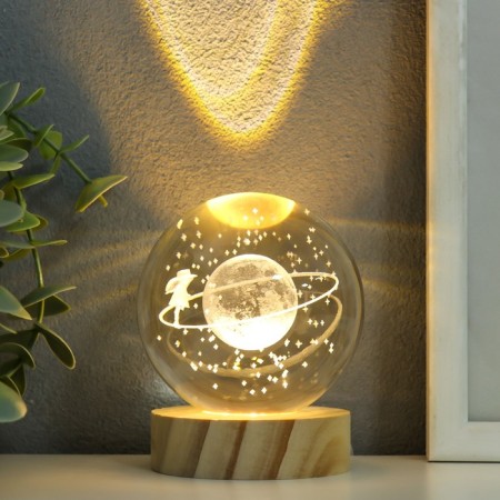 Souvenir glass backlight "Girl in space" d = 8 cm stand wood, usb 8x8x9.5 cm-1