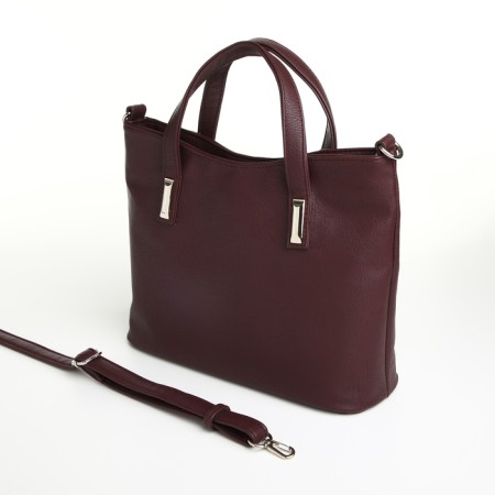 Bag-tout, 2 parts on zippers, external pocket, long belt, burgundy color-4