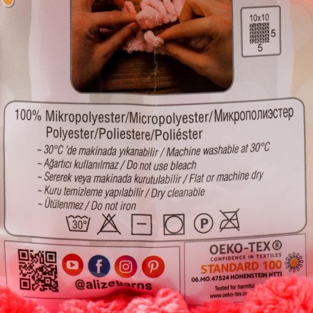 Yarn "Puffy" 100 % micropoliester 9m/100g (619 coral)-3