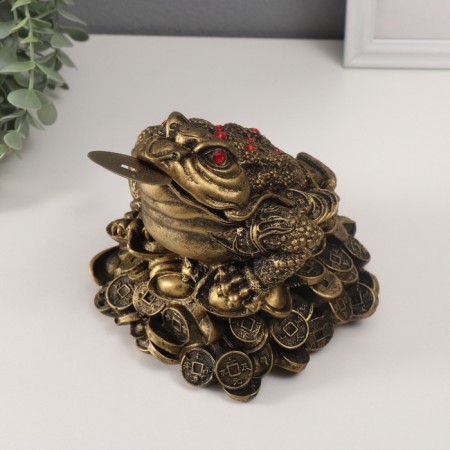 NECK Polystone Bronze "Cash toad with coin on the mountain of coins" 16.2x19x16.5 cm-3