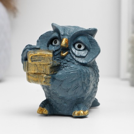 Figure "Owl with books" gray-blue 10x6x6cm-9