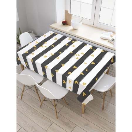 Tablecloth “strips with hearts”, rectangular, sata, size 145x180 cm