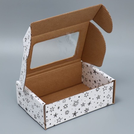 Box a gift team with a window, packaging, "stars", white, 24x8x16 cm-2
