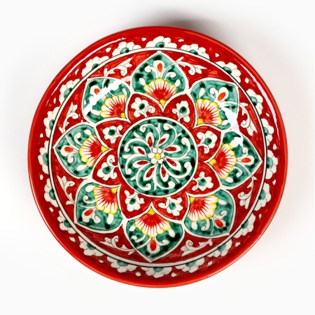 Plant of Rishtan ceramics "Patterns", red, deep, mix, 20 cm