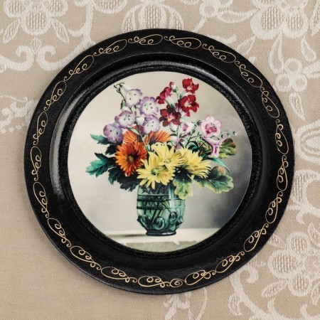 Panel-melting "Flowers", D = 18 cm, lacquer miniature, mix-8