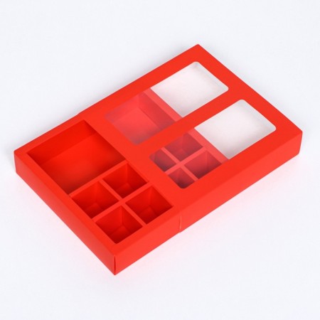Box under 8 sweets + chocolate, with a window, scarlet, 17.7 x 17.7 x 3.8 cm-2
