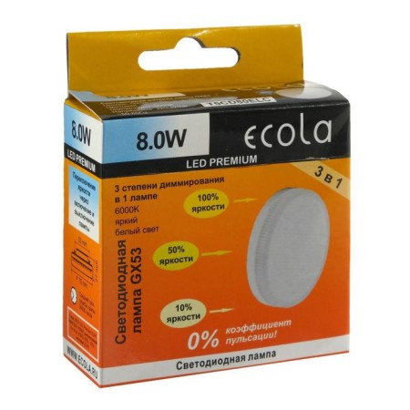 LED LED ECOLA PREMIUM, GX53, 8 W, 6000 K, 220 V, 27x75mm, Dimming 3 steps-2