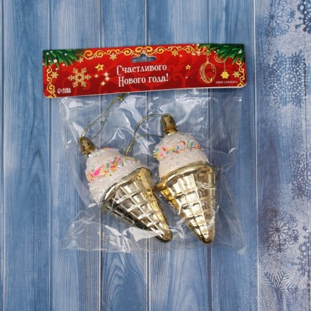Jewelry decoration "Ice Cream Horn" (set 2 pcs) 11x5 cm, gold-1