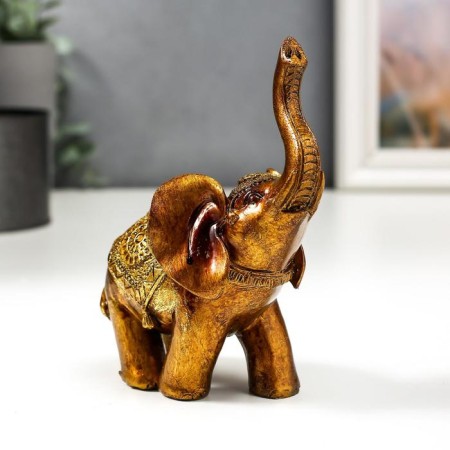 Polystone souvenir "Elephant in the Golden Popone with Patterns" Lacu 13x11x6.8 cm-1