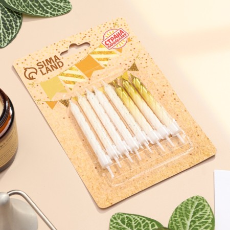 Candles for the cake "Spiral", 6 pcs, white and gradient gold with white-4