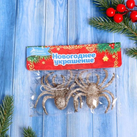 Jewelry decoration "Spider Glitter" (set 2 pcs) 5.5x5.5 cm, gold-1