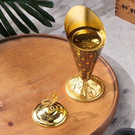 Kurilnitsa for incense powder and cones "torch", golden, 19.5x8.2 cm-2