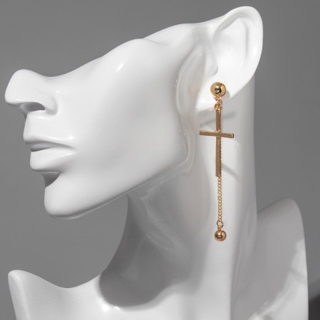 Earrings hanging "Crosses" with beads, color gold-3