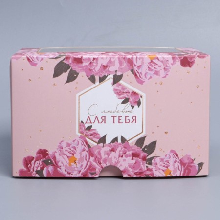 Capcake box, confectionery packaging with a window, 2 cells, "flowers", 16 x 10 x 10 cm-2