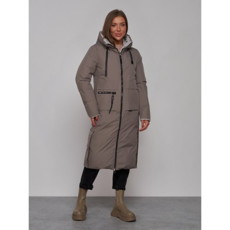 Coat insulated two -sided female, size 48, brown color-2