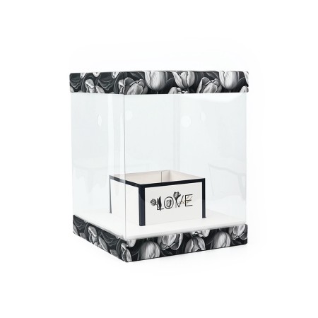 Box with a vase and PVC windows folding “black and white aesthetics”, 23 x 30 x 23 cm-1