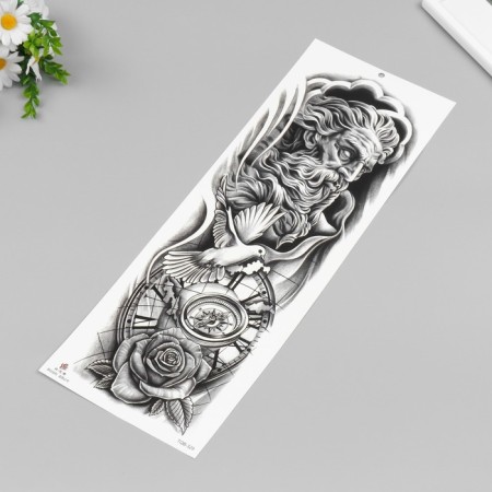 Tattoo on the body black "Zeus and mechanical watches" 48x17 cm-1