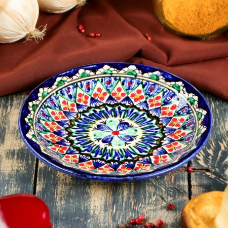 Plate of the Rishtan ceramics "Flowers", blue, flat, 15 cm