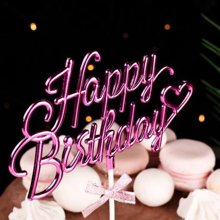 Topper "Happy Birthday", pink, with a bow, give beautifully