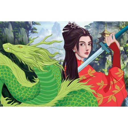 Diamond mosaic with partial filling on the canvas "Girl with the Dragon", 20 x 30 cm-1