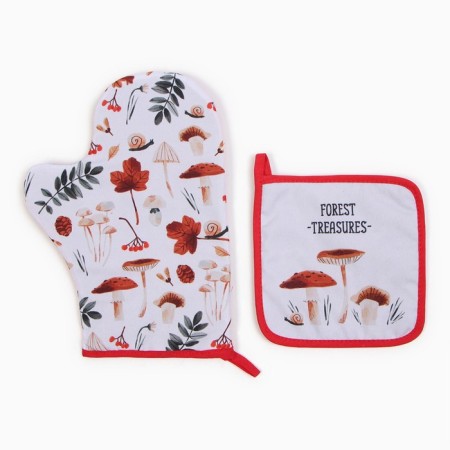 Set of kitchen. Dolyana "Mushrooms": mittens 20x28 cm, severity 17x17 cm, 35% HL, 65% PE-1