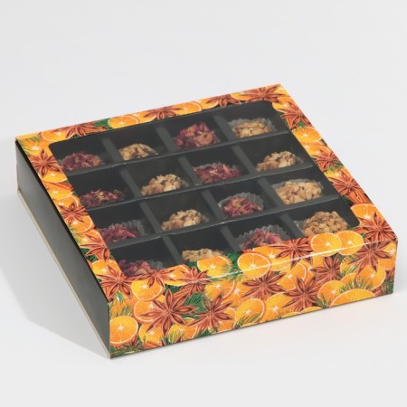 Box for 16 sweets with cells "Delicious New Year" 17.7 x 17.7 x 3.8 cm, New Year-2