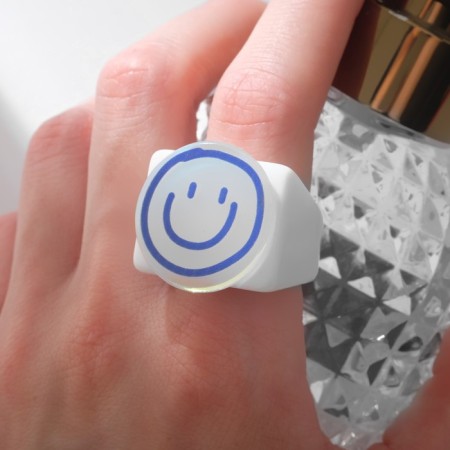 Ring "Smiley", color blue-white, 17 size-1