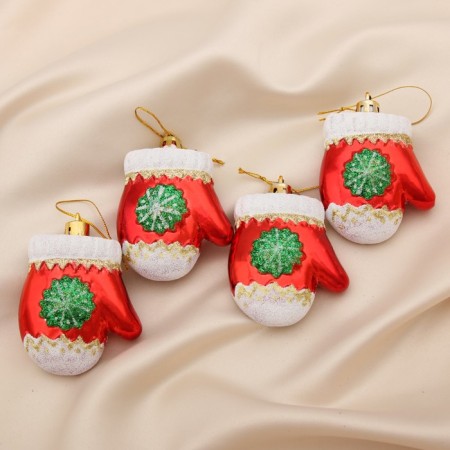 Christmas tree decoration "mittens with a snowflake" (set 4 pcs) 6x5 cm, red