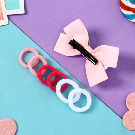 Suzi hair set (clamp 8 cm, 6 elastic bands 2.5 cm) hearts, mix-2