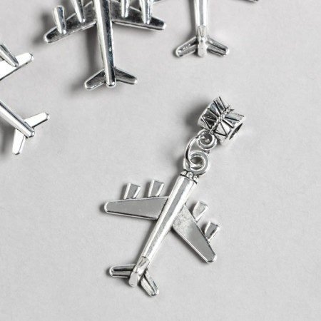 Bale with a suspension metal for creativity "Airplane" silver 3.6 cm