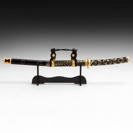 Souvenir weapon "Katana Hikera" 78 cm, black with gold, on a stand-1