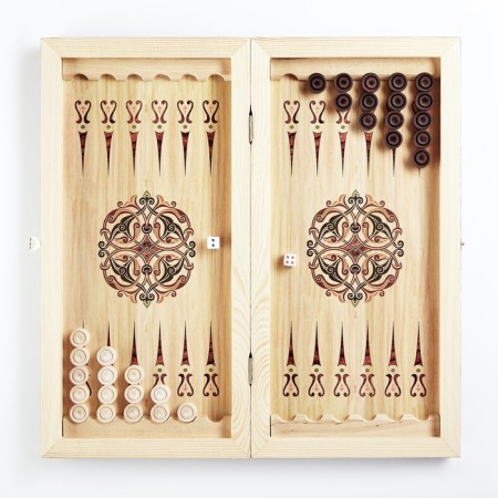 Backgammon "Dragon in the clouds", wooden board 40 x 40 cm, with a field for playing checkers-1