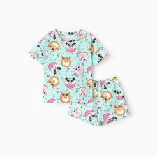 Pajamas for girls, turquoise color/donuts, height 110 cm