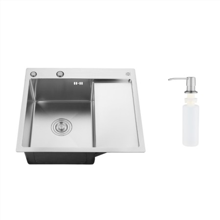 Kitchen sink "RMS" MRK-5851L, mortise, left, thickness 3.0 and 1 mm, dispenser, gray-2