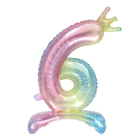 Foil ball 32 “The number 6 with the crown”, gradient, on the stand