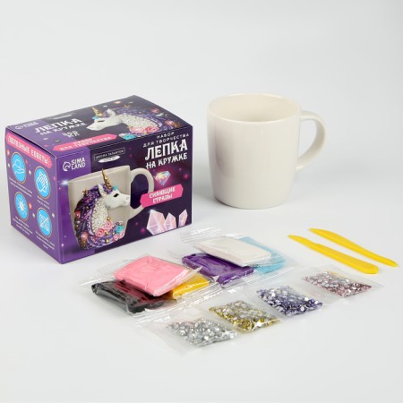 Set for decor mug polymer clay. Modeling on the mug "sparkling unicorn", with rhinestones-1