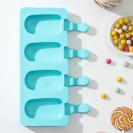The ice cream uniform “Eskimo Small”, silicone, 21.5 × 12.5 × 2 cm, 4 cells (6.9 × 3.8 cm), Mix color